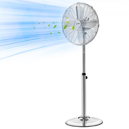 VEVOR Standventilator φ44,5 cm, Industrie-Ventilator mit Griff, 75° Oszillierend, 88,5 bis 123 cm Höhenverstellbar, Metall Windmaschine, Geeignet für Gewerbe, Garage, Werkstatt & Zuhause, Silber