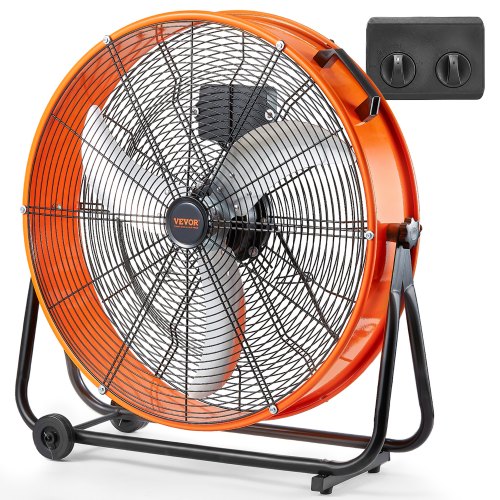 VEVOR Trommelventilator, 24 Zoll Bodenventilator, Industrieventilator mit 3 Gänge, 8600 CFM, 360° verstellbarer, Windmaschine, Hallenlüfter Trommelgebläse für Lager, Werkstatt, Fabrik, Keller