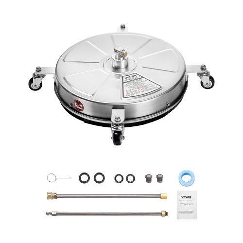 

VEVOR 465 mm Hochdruckreiniger-Oberflächenreiniger, Flächenreiniger aus Edelstahl mit 4 Rädern, max. 4000 PSI, 1/4-Zoll-Schnellanschluss, 2 Sprühdüsen, 2 verlängerte Stäbe für Beton, Terrasse, Deck