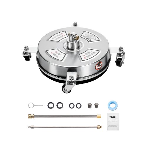 

VEVOR 325 mm Hochdruckreiniger, Oberflächenreiniger, Flächenreiniger aus Edelstahl mit 4 Rädern, max. 4000 PSI, 6,35 mm Schnellanschluss, 2 Sprühdüsen, 2 verlängerte Stäbe für Beton, Terrasse, Deck
