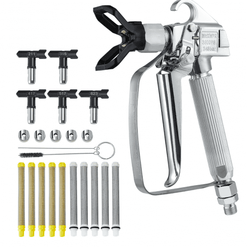 

VEVOR Airless Farbspritzpistole, 3600 PSI Hochdruck Airless Farbspritzpistole mit 5 Düsen, 211, 315, 417, 517, 623, Airless Farbspritzpistolen Set mit Filtern & Reinigungsnadel & Bürste