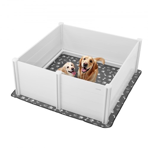 VEVOR Wurfkiste für Hunde, 1520x1520x610 mm, Welpenlaufstall aus Kunststoff-PVC mit höhenverstellbarer Tür & waschbarer Pipi-Unterlage, Welpenkiste für extra große Hunde, milchweiß