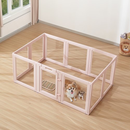 VEVOR Wurfkiste für Welpen, 1540x1000x600 mm, Welpenlaufstall, mit transparenten Fenstern und Schloss, pinken Rahmen, Hundelaufstall, Tierlaufstall, Hunde Wurfbox für mittelgroße Hunde