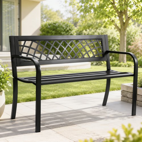 VEVOR Gartenbank Terrassenbank aus Metall, 1163 mm Parkbank Ruhebank 218 kg Tragkraft, 3 Personen Garten- und Parkbank mit Rückenlehne & Armlehnen, Vintage Sitzbank für Garten, Park, Hof, Veranda