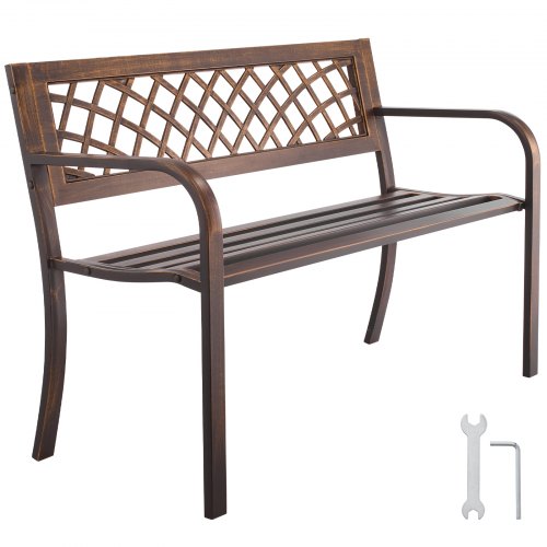 VEVOR Gartenbank Gartenmöbel Bänke 116 cm 250 kg Tragkraft, Terrassenbank mit Metallrahmen aus Karbonstahl, Balkonbank mit PVC-Netzmuster & Armlehnen, Terrassenbank für Garten Park Hof, Schwarz