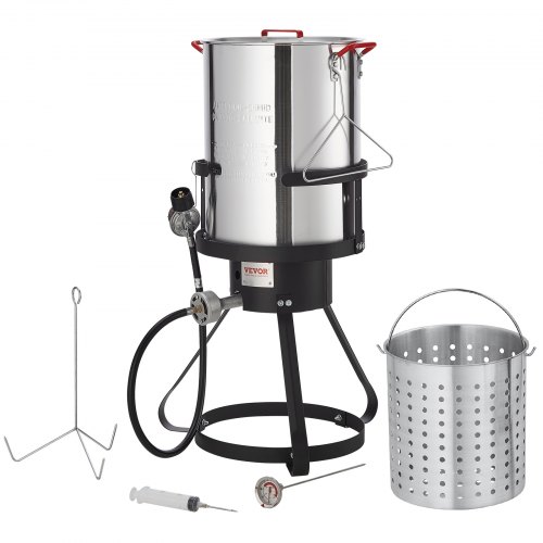 VEVOR Truthahn-Fritteuse, 30-Quart-Putenfritteusen-Kessel-Dampfgarer-Kochset, Outdoor-Aluminium-Frittiertopf, 54.000-BTU-Brenner-Propangas-Kessel, inkl Korb, Perforierter Geflügelständer usw.