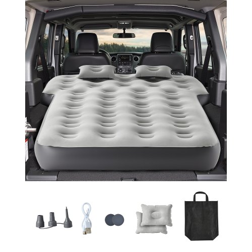 VEVOR Auto Luftmatratze passend für Toyota 4Runner / Jeep Wrangler, aufblasbare Campingmatratze beflockte & verdickte Reisebetten, tragbare Isomatte mit eingebauter Pumpe & 2 Kissen, grau