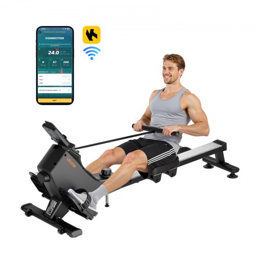 VEVOR leises magnetisches Rudergerät 16 Widerstandsstufen, faltbares Rudergerät für Zuhause mit leichtgängigem Riemenscheibendesign & LCD-Monitor, Bluetooth-App-kompatibel, 158 kg belastbar