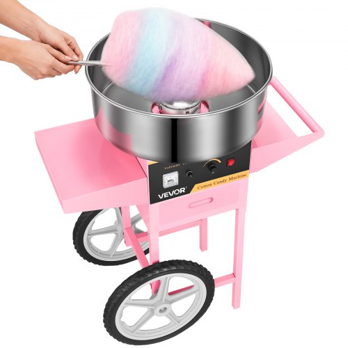 VEVOR Elektrische Zuckerwattemaschine mit Wagen, 1000 W, Kommerzielles Zuckerwattegerät mit Edelstahlschüssel, Zuckerschaufel und Schublade, Perfekt für Kindergeburtstag, Familienfeier, Rosa