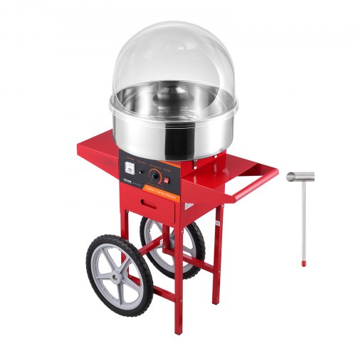 

VEVOR Elektrische Zuckerwattemaschine mit Wagen, 1 kW kommerzielle Zuckerwattemaschine mit Abdeckung, Edelstahlschüssel, Zuckerschaufel und Schublade, für Kindergeburtstage, Familienfeiern, Rot