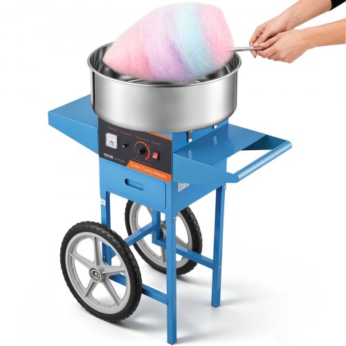VEVOR Elektrische Zuckerwattemaschine mit Wagen, 1000 W kommerzielle Zuckerwattemaschine mit Edelstahlschüssel, Zuckerschaufel & Schublade, perfekt für Kindergeburtstage, Familienfeiern, blau