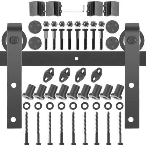 

VEVOR Schiebetürsystem 335cm Schiebetürbeschlag Kohlenstoffstahl Laufschienen Set 150kg Traglast Türführung passend für Türbreite von 167cm Beschläge für Doppeltür ideal für Scheune Küche Ställe usw.