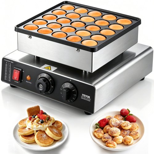 VEVOR Mini Pfannkuchenmaker Dutch Muffin Waffeleisen mit 43 mm Durchmesser, antihaftbeschichteter Poffertjes-Grill aus Edelstahl, elektrischer Mini Pancake Bäcker für Zuhause Küche Restaurant