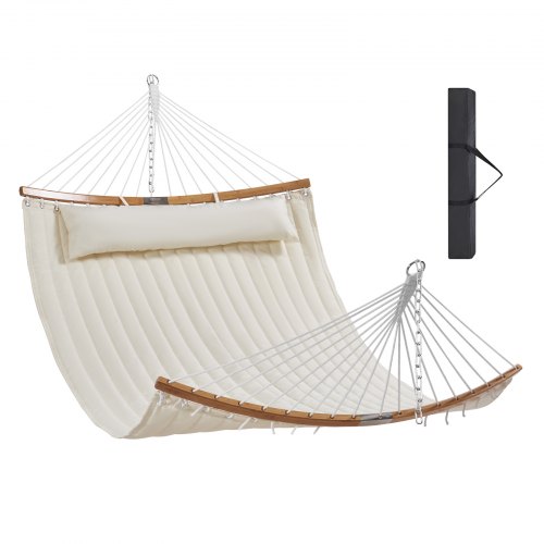 

VEVOR Hängematte aus gestepptem Stoff, 1400 x 1900 mm Doppelhängematte für 2 Personen mit abnehmbarem Kissen und Ketten für Camping, Outdoor, Terrasse, Garten, Strand, 0,22 Tonnen Tragfähigkeit