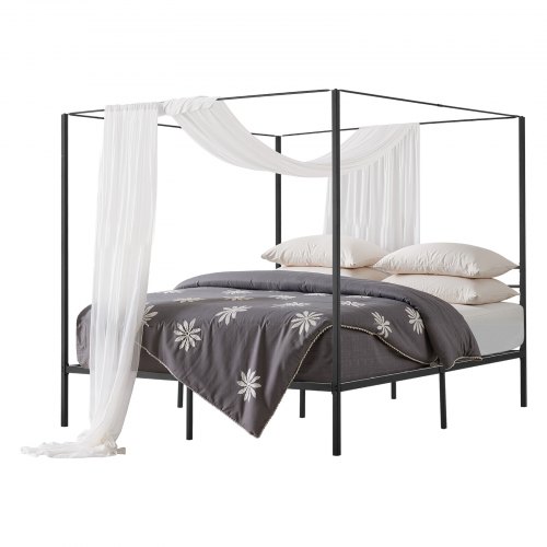 VEVOR Himmelbettrahmen Kingsize Metallhimmelbett mit 4 Postern Schwarz