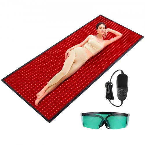 VEVOR Rotlichttherapiematte, 1280PCS 3-Chip LED Lichttherapie Pad & Controller, 10/40Hz Puls, 10-90 Min Timer, 660nm Rot & 850nm Nahinfrarot Lichttherapie für Schmerzlinderung, Hautgesundheit