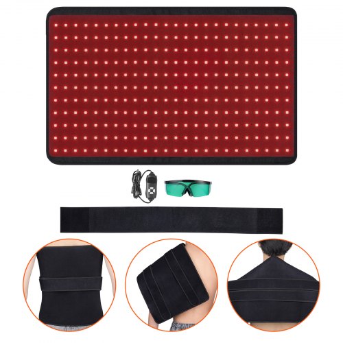 VEVOR Rotlicht-Therapiematte, 264 LED-Lichttherapie-Pad mit Controller, 10Hz Puls, 5-30 Min Timer, 630nm Nano Rot & 660nm Rot & 850nm Nah-Infrarot-Lichttherapie für Schmerzlinderung, Hautgesundheit