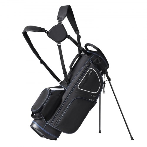 VEVOR Golf-Cart-Tasche mit 14-Wege-Organizer-Unterteilung oben, 35 Zoll, 11 Taschen, Premium-Cart-Tasche mit Ständer, langlebige Golftaschen mit Griffen und Staubschutzhülle und abnehmbarem Doppelgurt für Männer und Frauen, Schwarz-Weiß