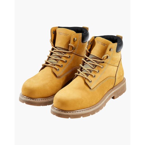 VEVOR Arbeitsstiefel mit Stahlkappe, US-Größe 10,5, Arbeitsschuhe für Herren, Sicherheitsschuhe, leichte und atmungsaktive Gummisohle für Herrenstiefel für Industrie und Bau, Braungelb