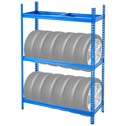 VEVOR Reifenlagerregal Reifenhalter mit 2 Ablagen bis zu 12 Standardreifen, Hochleistungs-Reifenträgerständer aus Metall mit verstellbarem Abstand, belastbar 150 kg ideal für Garagenwerkstätten