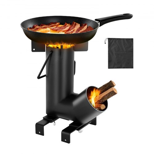 VEVOR Raketenofen, BBQ Rakete Holzofen aus Karbonstahl mit Tragetasche, zum Verbrennen von Zweigen, Stöcken oder Holzkohle zum Outdoor Kochen, Camping Outdoor-Campingkocher, Campinggrill