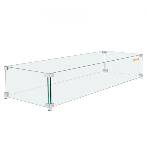 VEVOR Windschutz für Gas-Feuerstelle für quadratischen Feuertisch, 595 x 190 x 165 mm, Windschutz für Feuerstellen, 8 mm dicker quadratischer Glasschutz, Glasplatte mit harter Eckhalterung und Füßen