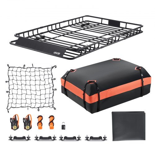 VEVOR Dachkorb Auto 1625 x 990 x 105 mm Dachträgerkorb 113,4 kg Tragkraft, Autodachkorb mit Wasserdichter Gepäcktasche Netz Ratschengurten, Gepäckkorb Geeignet für SUV Lkw Pkw, Schwarz