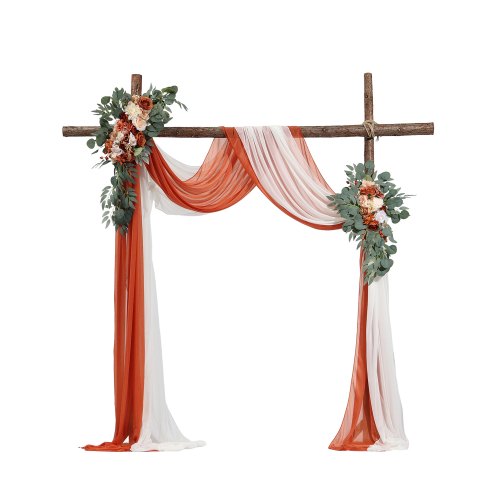 

VEVOR Blumenset für Hochzeit Bogen, orangefarbene Blumen für Traubogen mit Vorhängen (4er-Set) – 2 Blumenarrangements, 2 transparente Vorhänge, für Zeremoniensträuße, Empfangshintergrunddekoration