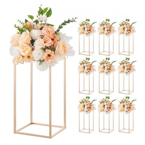 VEVOR Hochzeitsblumenständer 220x220x400mm, 10er-Pack Blumenhocker, Blumenständer mit Acrylablage, goldener rechteckiger Pflanzenhocker für Hochzeiten, Partys, Geburtstage, Tischdekorationsständer