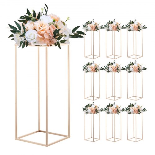 VEVOR Bruidsbloemenstandaard 250x250x600mm, 10-delige set bloemenstandaards met acrylplank, rechthoekige plantenstandaards voor bruiloften, feesten, verjaardagen, tafeldecoratie, roségoud