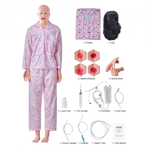 

VEVOR Unisex Krankenpflege Übungspuppe Multifunktional Patientenversorgungssimulator 1750 x 440 x 230 mm, Multifunktionale Pflege Ausbildung Pflege-Trainingspuppe Gleichmäßige Skalenformen Übungspuppe