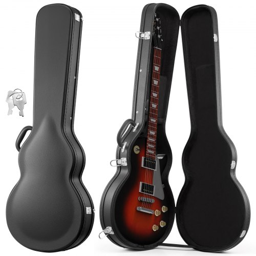 VEVOR E-Gitarrenkoffer für 39-Zoll-Les-Paul-Gitarren 108 cm Harschalenkoffer, Gitarrenkoffer aus Holz mit Schloss, Schaumstoffeinlage, Schlüsseln, Zubehörfach, Hartschalen-Formkoffer Schwarz
