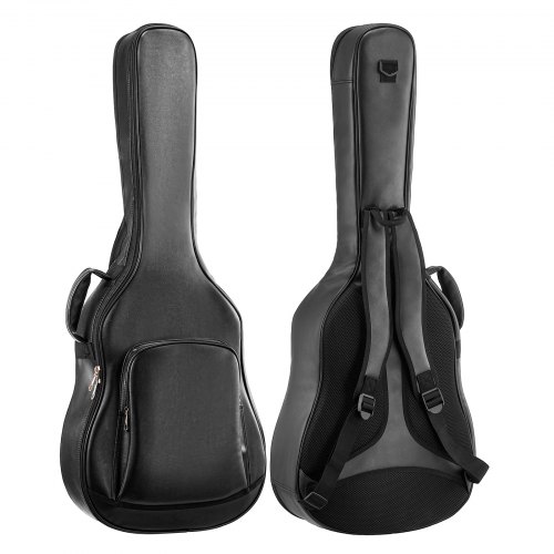 VEVOR Gitarrentasche für 41-Zoll-Akustikgitarren mit Tragegriff Schwarz, Gitarrenrucksack mit Schaumstoffpolsterung, Außenzubehörfach und Schultergurten, 1195 mm Gig Bag aus PU-Leder