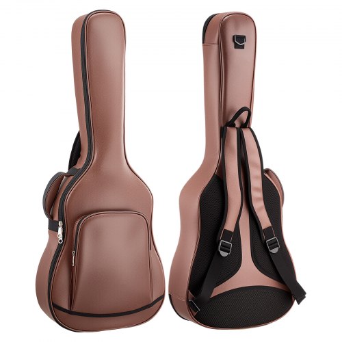 VEVOR Gitarrentasche für 41-Zoll-Akustikgitarren mit Außenzubehörfach Braun, Gitarrenrucksack mit Schaumstoffpolsterung, Tragegriff und Schultergurten, 1195 mm Gig Bag aus PU-Leder