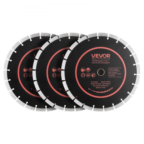 VEVOR 3 Stk. Diamanttrennscheiben 306mm, Diamant-Sägeblätter mit 25,4mm Bohrung & 13mm Segmenthöhe, Max. 6000 U/min Diamantscheiben für Trocken/Nass Schneiden, Trennscheibe für Beton Mauerwerk Stein