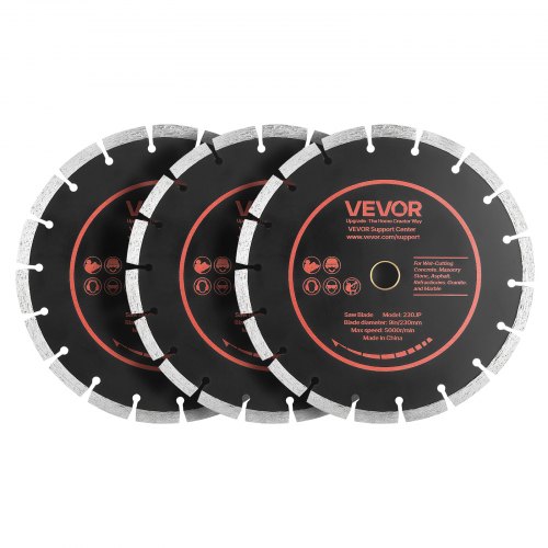 

VEVOR 3 Stk. Diamanttrennscheiben 230mm, Diamant-Sägeblätter mit 22,2mm Bohrung & 10mm Segmenthöhe, Max. 5500 U/min Diamantscheiben für Trocken/Nass Schneiden, Trennscheibe für Beton Mauerwerk Stein