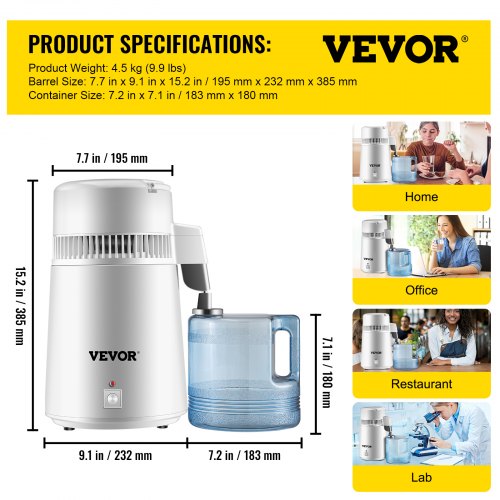 750W Wasser Destilliergerät Innenteil Edelstahl Water Distiller 4L Wasserfilter 