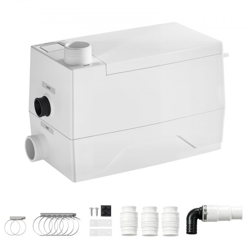 VEVOR Hebeanlage 350 W 7200 L/h Abwasserhebeanlage mit 8 m Förderhöhe Weiß, Abwasserpumpe mit 3 Einlässen zur Abwasserentsorgung in Keller Küche Spüle Dusche Badewanne und Waschküche