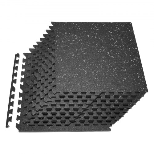 

VEVOR 12 x Puzzlematte Bodenschutzmatte 610 x 610 x 14 mm, Hochdichte EVA-Schaumstoffmatte, Ineinandergreifende Fitnessmatte Gymnastikmatte Sportmatte, Trainingsmatte (Schwarz) mit Grauen Punkten