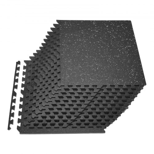 

VEVOR 24 x Puzzlematte Bodenschutzmatte 610 x 610 x 14 mm, Hochdichte EVA-Schaumstoffmatte, Ineinandergreifende Fitnessmatte Gymnastikmatte Sportmatte, Trainingsmatte (Schwarz) mit Grauen Punkten