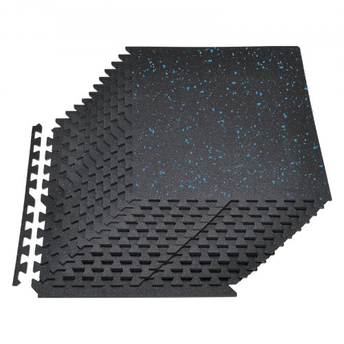 

VEVOR 24 x Puzzlematte Bodenschutzmatte 610 x 610 x 14 mm, Hochdichte EVA-Schaumstoffmatte, Ineinandergreifende Fitnessmatte Gymnastikmatte Sportmatte, Trainingsmatte (Schwarz) mit Blauen Punkten