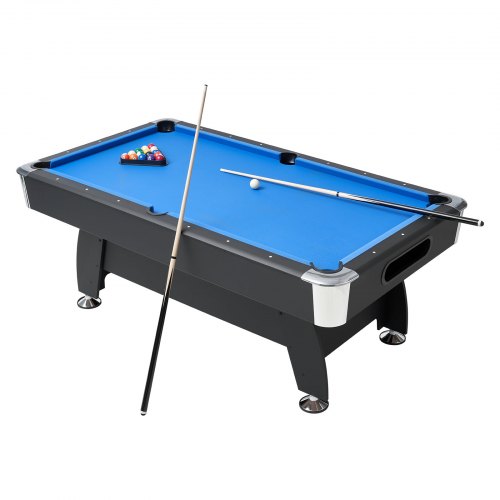 VEVOR Billardtisch 213 cm moderner Spieltisch mit verstellbaren Füßen, komplettes Set inkl. Bällen/Queues/Ständer/Kreide/Bürste, für Spielzimmer Freizeiträume schwarz mit blauem Tuch