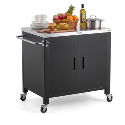 VEVOR Outdoor-Grillwagen mit Aufbewahrungsschrank, 102 cm Grilltisch mit Edelstahlplatte, Gewürzablage, Haken und Handtuchhalter, Küchenwagen & Servierwagen für Terrasse, Garten, Bar und BBQ-Bereich