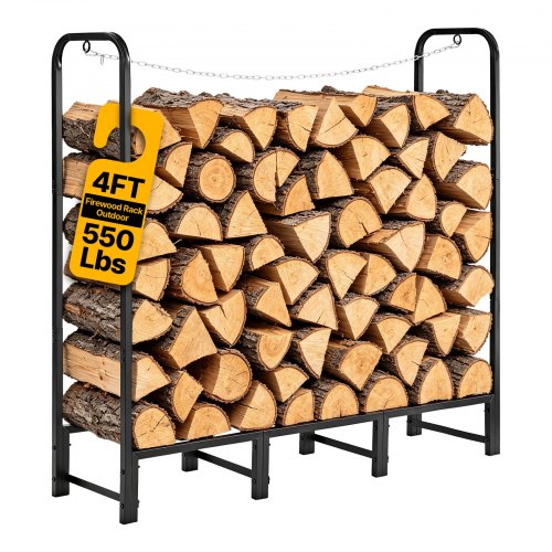VEVOR Kaminholzregal 1/4 Cord Brennholzregal Feuerholzregal 1220x320x1185mm, für Kamin, Terrasse & Balkon, Rahmen aus Kohlenstoffstahl Pulverbeschichtet, Tragfähigkeit 250 kg, Kapazität 591,8 L Schwarz