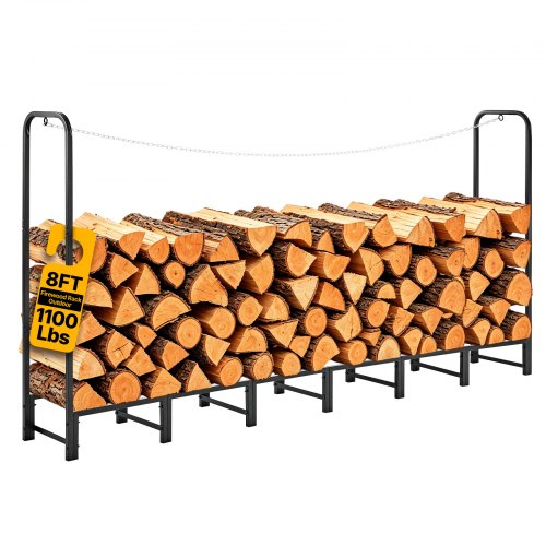 VEVOR Kaminholzregal 1/2 Cord Brennholzregal Feuerholzregal 2415x320x1185mm, für Kamin, Terrasse & Balkon, Rahmen aus Kohlenstoffstahl Pulverbeschichtet, Tragfähigkeit 500 kg, Kapazität 1213,8 L Schwarz