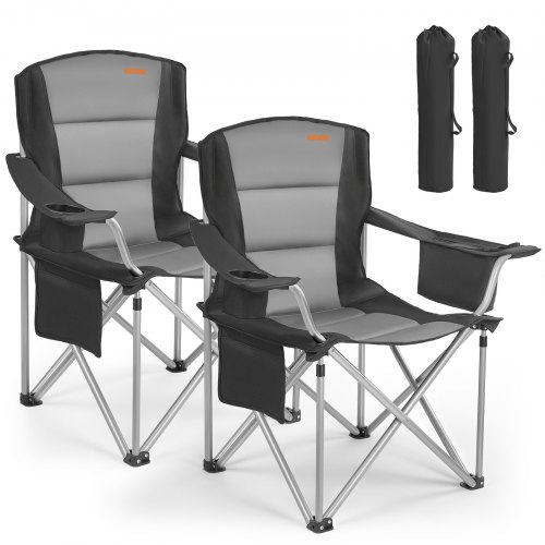 VEVOR 2 x Campingstühle (Übergroß) Faltstühle 204 kg Belastbar, Anglerstühle mit Gepolsterter Rückenlehne & Armlehnen, Klappstühel mit Getränkehalter & Seitentasche, für Outdoor-Aktivitäten Angeln