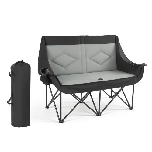 VEVOR Campingstuhl für 2 Personen Faltstuhl 300 kg Belastbar, Anglerstuhl mit 2 Getränkehaltern & Weinglashaltern & Zeitschriftenhalterungen & Tragetaschen, für Outdoor-Aktivitäten Angeln 1 Stk.