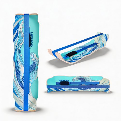 VEVOR Balance Board für Erwachsene (107 cm), Wackelbrett bis 200 kg Belastbar, Gebogenes Balance-Trainingsgerät mit Gurt für Core-Workouts Stehpultübungen Heim-Fitnessstudio Yoga, Blau