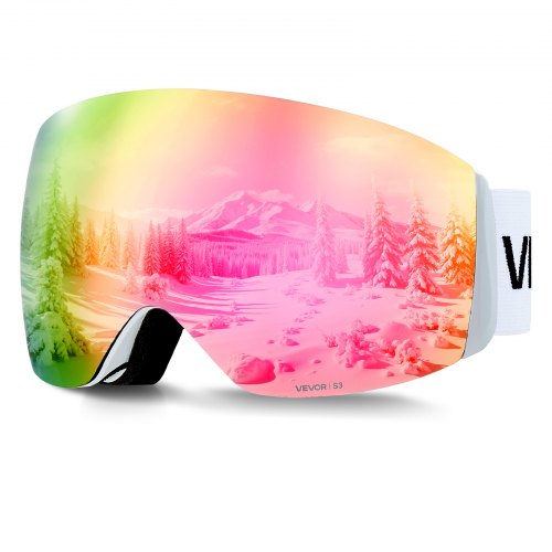 VEVOR Rahmenlose Skibrille, sphärische Linse mit rosa Revo-Beschichtung, OTG Anti-Beschlag-Schutzbrille, Motorradbrille, Motocross Brille, geeignet zum Skifahren, Skaten, Snowboarden