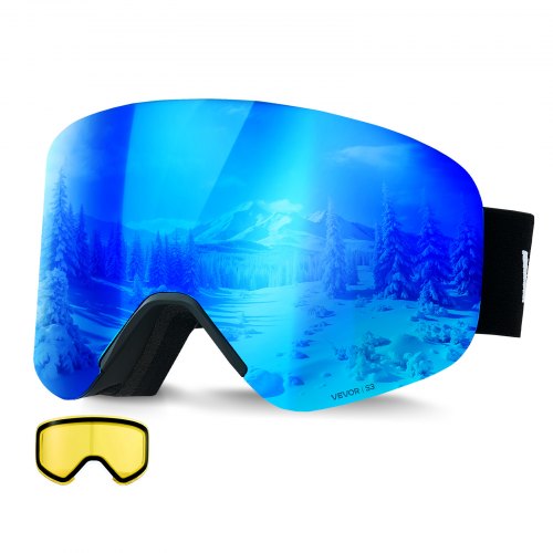 VEVOR Skibrille Rahmenlos, magnetische Zylinderlinse mit dunkelblauer Revo-Beschichtung, Motocross Brille, Motorradbrille, Schutzbrille, geeignet zum Skifahren, Snowboarden, Radfahren